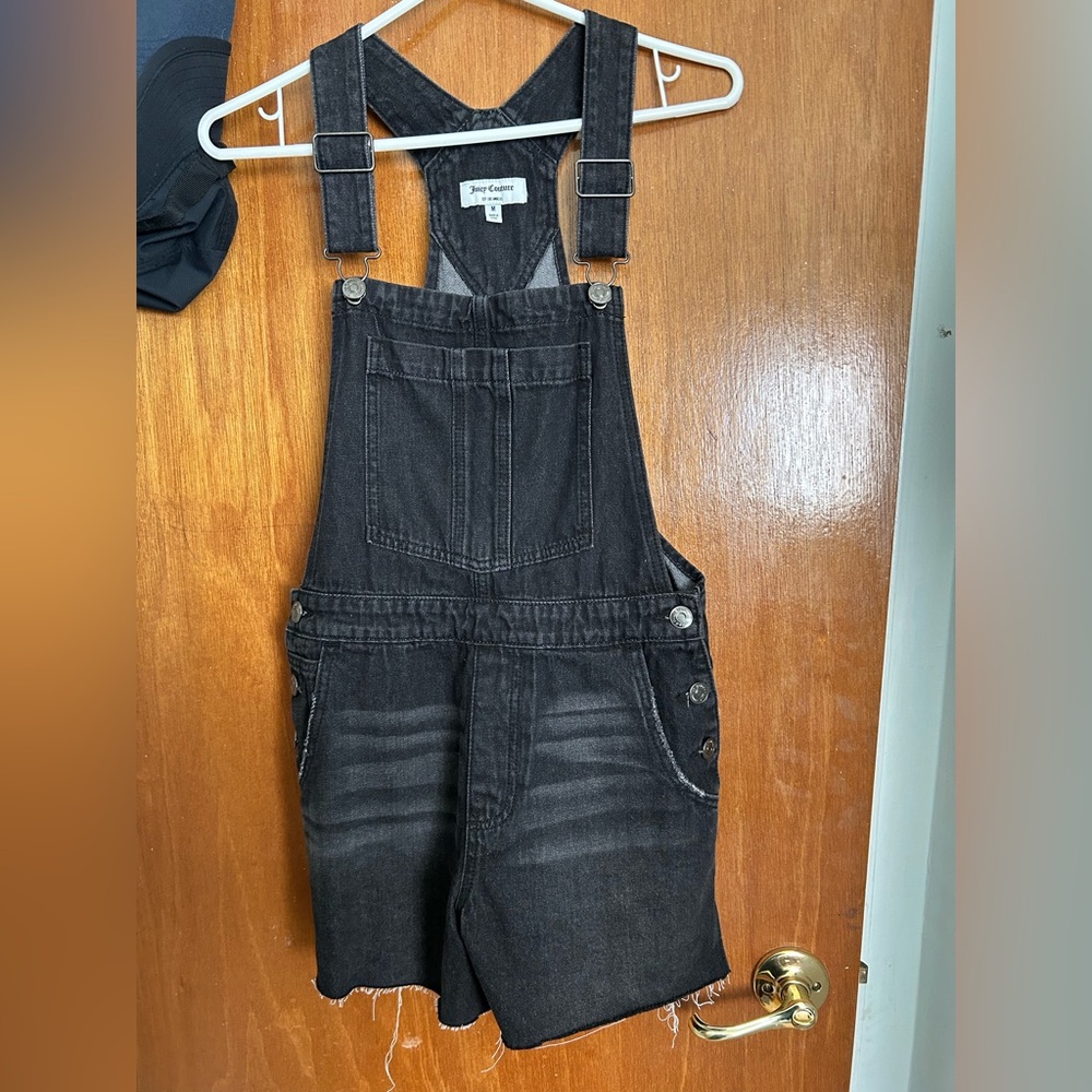 Juicy Couture Dark Denim Shorts Overalls Romper